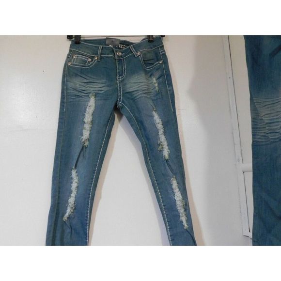 D-FUZ stoned BLUE STUDDED SKINNY DENIM JEANS MUTI SIZES - Picture 7 of 7